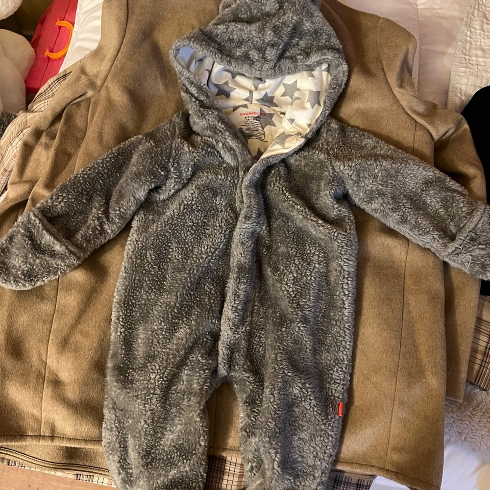 Magnetic Me Gray Hooded Baby Onesie